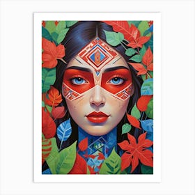 Folk Abstract Face Illustration 3 Art Print (3) Art Print