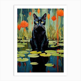 Black Cat In Water Art Print