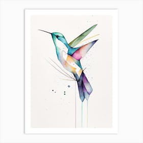 Hummingbird And Geometric Shapes Minimalist Watercolour Art Print
