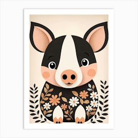 Floral Cute Baby Pig Nursery (32) Art Print