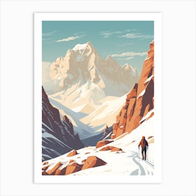 Vintage Winter Travel Illustration Pamir Mountains Tajikistan 2 Art Print