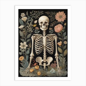 Botanical Skeleton Vintage Flowers Painting (30) Art Print