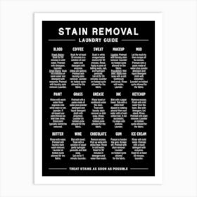 Laundry Stain Removal Guide Black Art Print