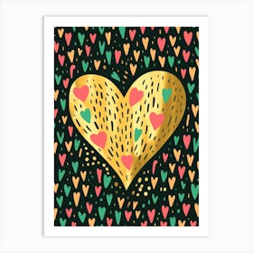 Lines And Hearts Gold Geometric Art Print