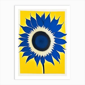 Sunflower 1 Symbol Blue And White Line Drawing Art Print