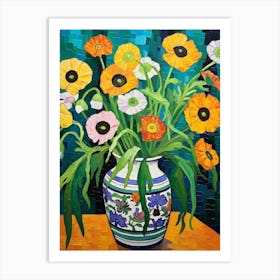 Flowers In A Vase Still Life Painting Cosmos 4 Art Print