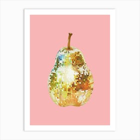 Disco Ball Pear Pink Art Disco Poster Trendy Aesthetic Art Food Kitchen Art Print