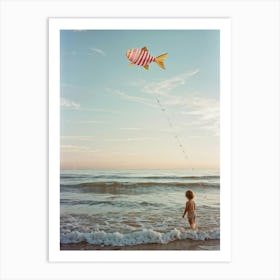 An Endearing Scene Of A Child Amused With A Weightless Oversized Candy Stripe Fish Floating Above Art Print