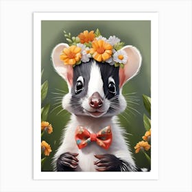 Baby Skunk Flower Crown Bowties Woodland Animal Nursery Decor (32) Art Print