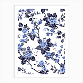 Blue And White Floral Pattern 6 Art Print