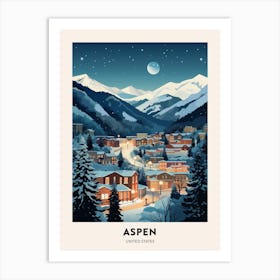 Winter Night  Travel Poster Aspen Colorado 1 Art Print