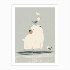 Polar Bear And Birds 3 Art Print