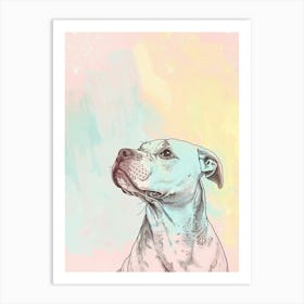 American Staffordshire Terrier Dog Pastel Watercolour Line Illustration Art Print