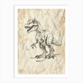 Allosaurus Dinosaur Black Ink & Sepia Illustration 3 Art Print