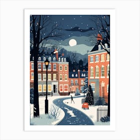 Winter Travel Night Illustration Richmond England 1 Art Print