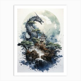 Dragon, Japanese Brush Painting, Ukiyo E, Minimal 2 Art Print