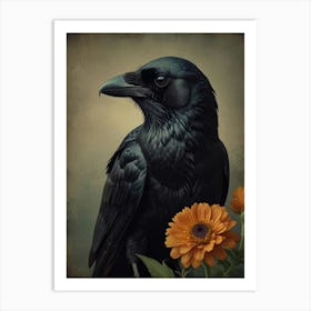 Crow with Flowers 4 Art Print