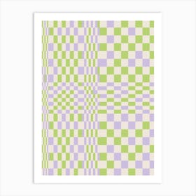 Happy Colorful Checkered Pattern Green And Lilac Art Print