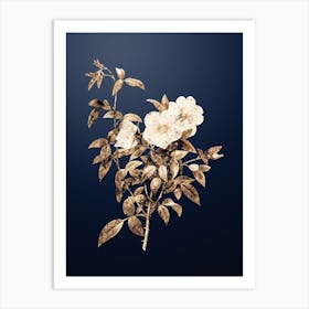 Gold Botanical White Rose of Snow on Midnight Navy n.4398 Art Print