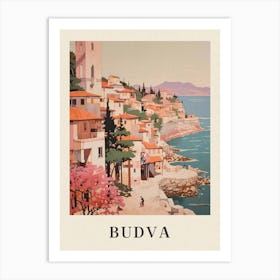 Budva Montenegro 2 Vintage Pink Travel Illustration Poster Art Print