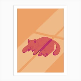 Cat Sleeping On The Floor Affiche