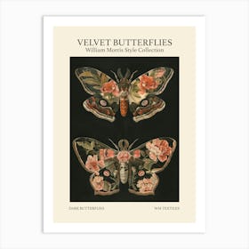 Velvet Butterflies Collection Dark Butterflies William Morris Style 5 Art Print