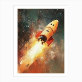 Vintage Rocket, Sci-fi Painting Art Print