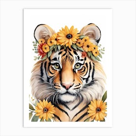 Baby Tiger Flower Crown Bowties Woodland Animal Nursery Decor (16) Art Print