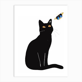 Black Cat With Butterfly Art Print