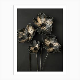 Black And Gold Flowers Art Print