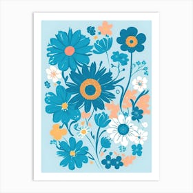 Beautiful Flowers Illustration Vertical Composition In Blue Tone 8 Art Print