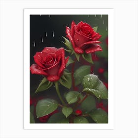 Red Roses At Rainy With Water Droplets Vertical Composition 53 Art Print