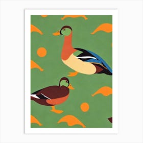 Mallard Duck Midcentury Illustration Bird Art Print