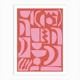 Abstract Matisse Cut-Out Geometric Shapes in Pink and Red Art Print
