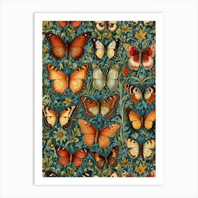 William Morris Butterflies On A Blue Background Art Print