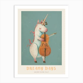 Pastel Unicorn Storybook Style Cello 1 Poster Art Print