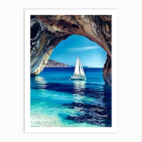 Sailboat In A Cave Art Print