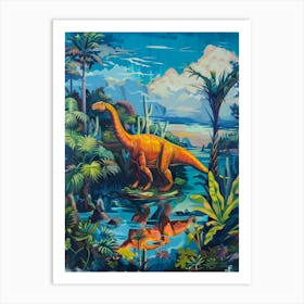 Dinosaur In A Paradise Landscape Painting 2 Affiche