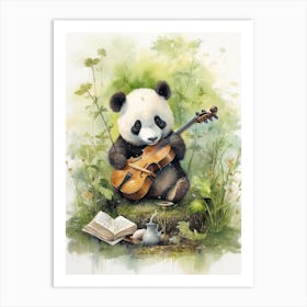 Panda Art Playing An Instrument Watercolour 3 Art Print