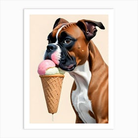 Boxer Dog Eating Ice Cream 1 Art Print