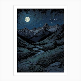 Moonlight In The Mountains 5 Art Print