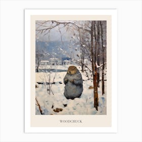 Vintage Winter Animal Painting Poster Woodchuck 1 Art Print