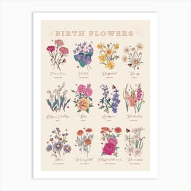 Birth Flowers On Cream Art Print