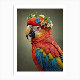 Parrot With Flowers 2 Art Print