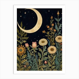 Moon And Flowers Style William Morris Art Print 5 Art Print