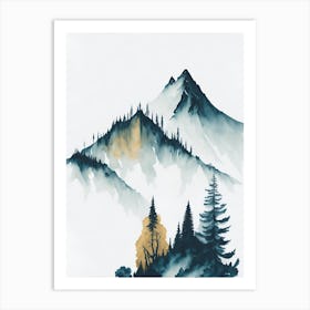 Mountain And Forest In Minimalist Watercolor Vertical Composition 190 Art Print