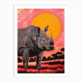 Rhino In The Wild Pink & Orange 3 Art Print