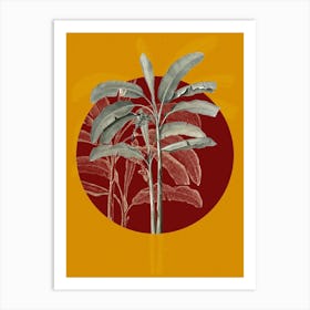 Vintage Botanical Banana Tree on Circle Red on Yellow n.0130 Art Print
