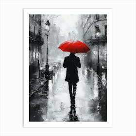 A Man with a Red Umbrella in the Rain 7 Art Print