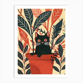 Cute Black Cat in a Plant Pot 14 Art Print